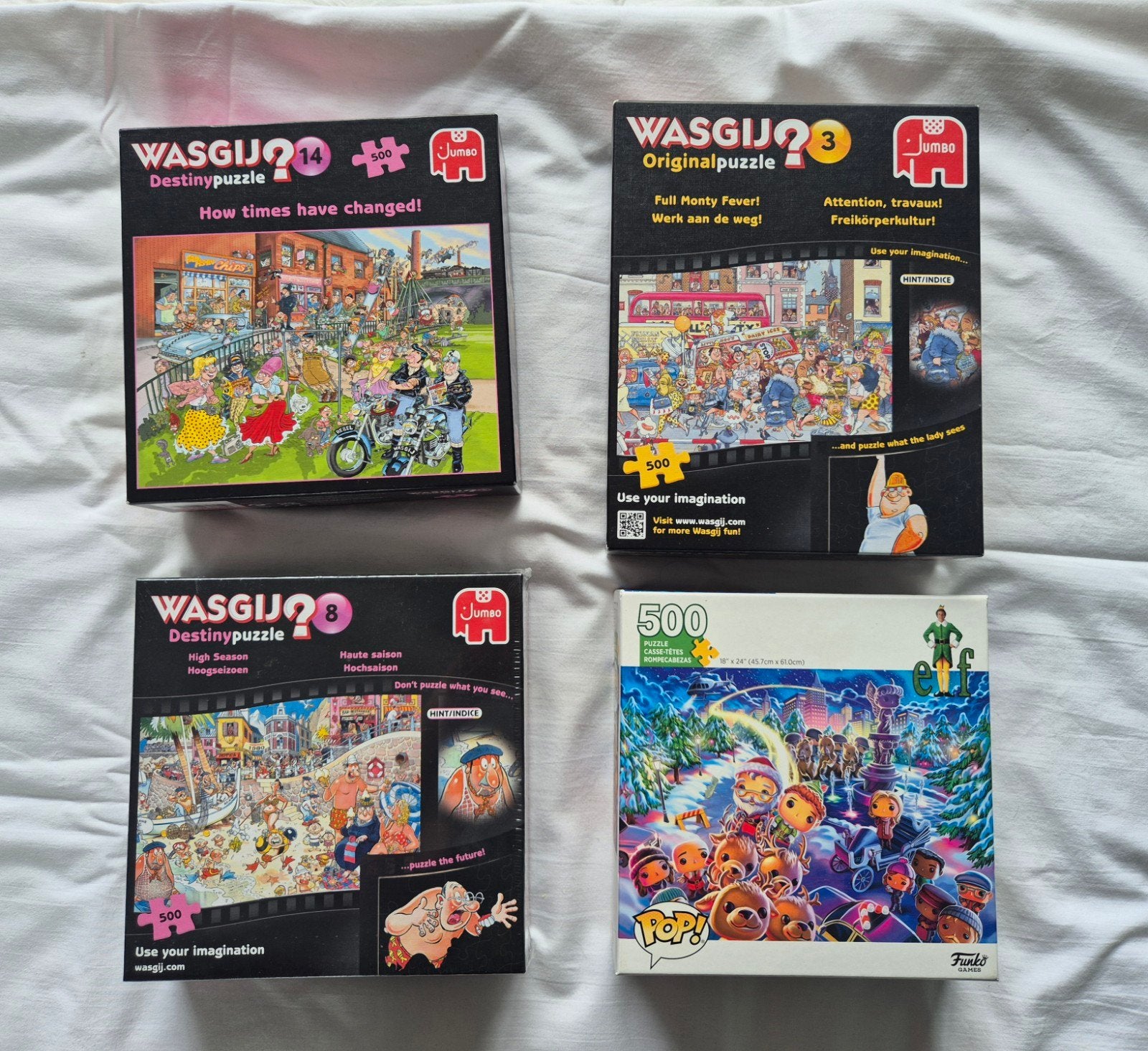 3x Wasgij puzzel & 1x Funko Pop, Ophalen of Verzenden, 500 t/m 1500 stukjes, Zo goed als nieuw