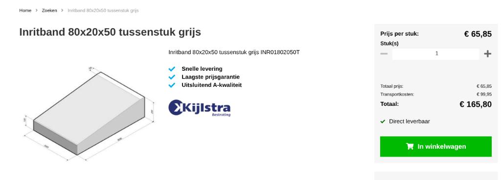 Kijlstra Inritblok 80x20x50, Ophalen, Overige typen, Nieuw, Minder dan 5 m²