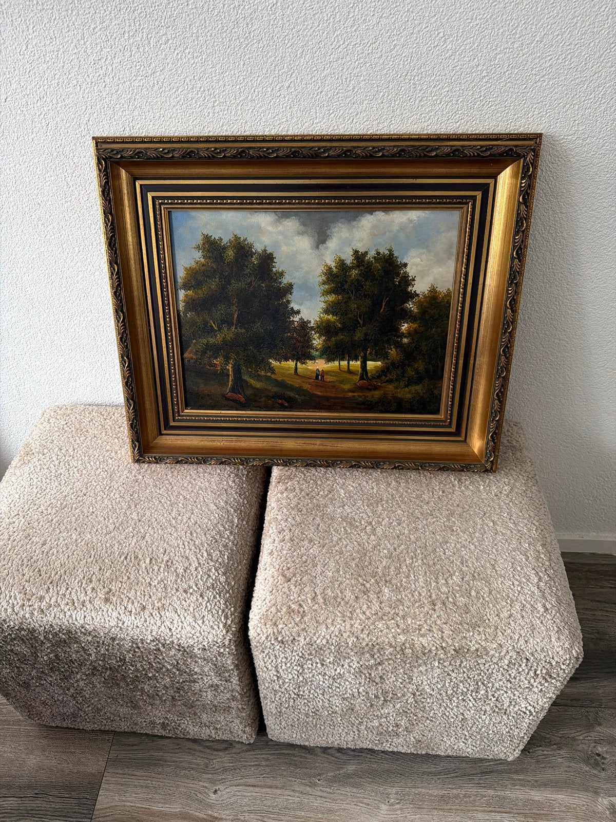 Klassiek Landschap Schilderij met Gouden Lijst, Doek, Ophalen of Verzenden, Landschap, Olieverf