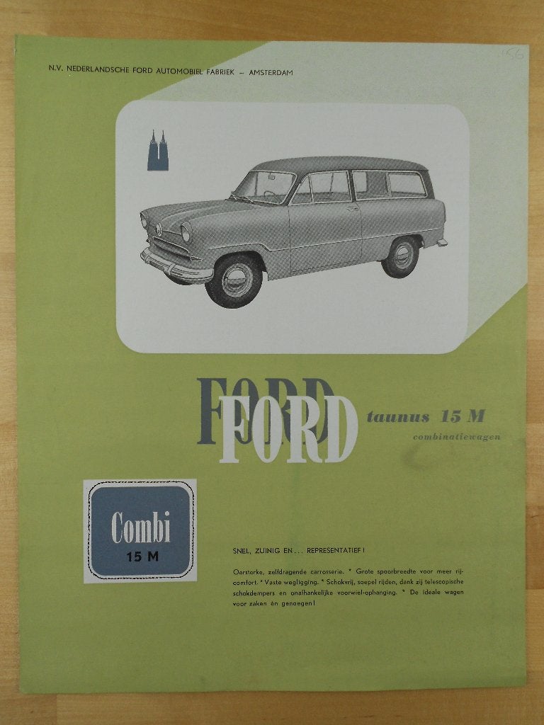 Ford Taunus 12M Combi Specificatie Brochure 1956, Gelezen, Ford, Ophalen of Verzenden, Ford