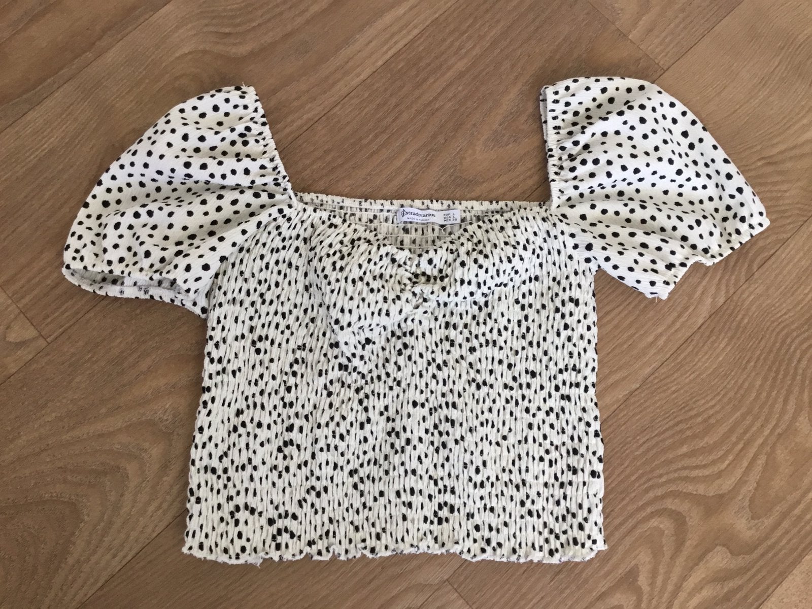 Polka dots crop top Stradivarius wit met zwarte stippen mt L, Wit, Maat 42/44 (L), Ophalen of Verzenden, Zo goed als nieuw