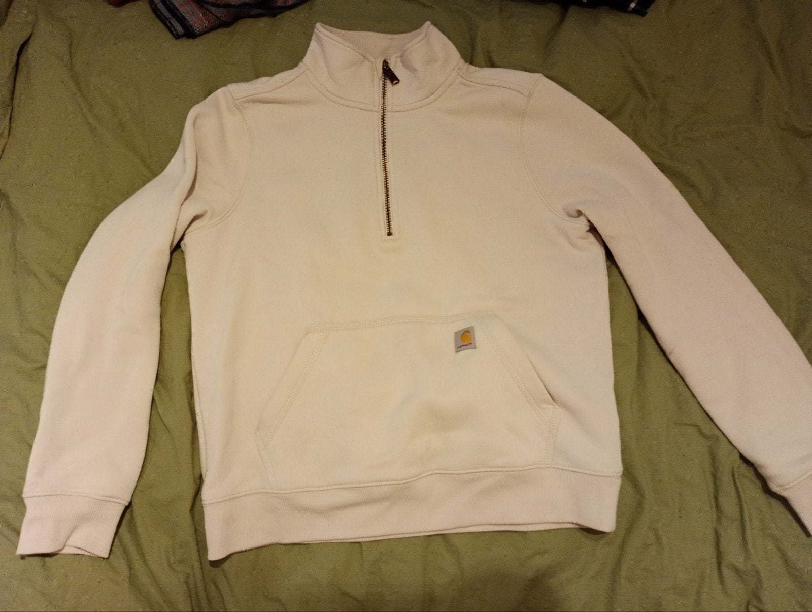Carhartt Relaxed Fit quater zip weater met rits - Maat M, Maat 48/50 (M), Beige, Carhartt, Ophalen of Verzenden