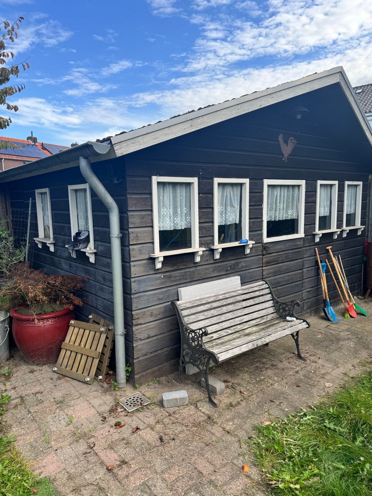 Gratis af te halen tuinhuis met ijzeren spanten, Tuin en Terras, Ophalen, Gebruikt, 250 tot 500 cm, 400 cm of meer
