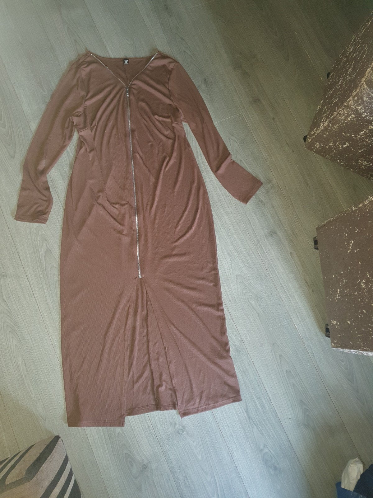 Lange gebreide jurk - Bruin xxl, Bruin, Maat 46/48 (XL) of groter, Nieuw, Ophalen of Verzenden