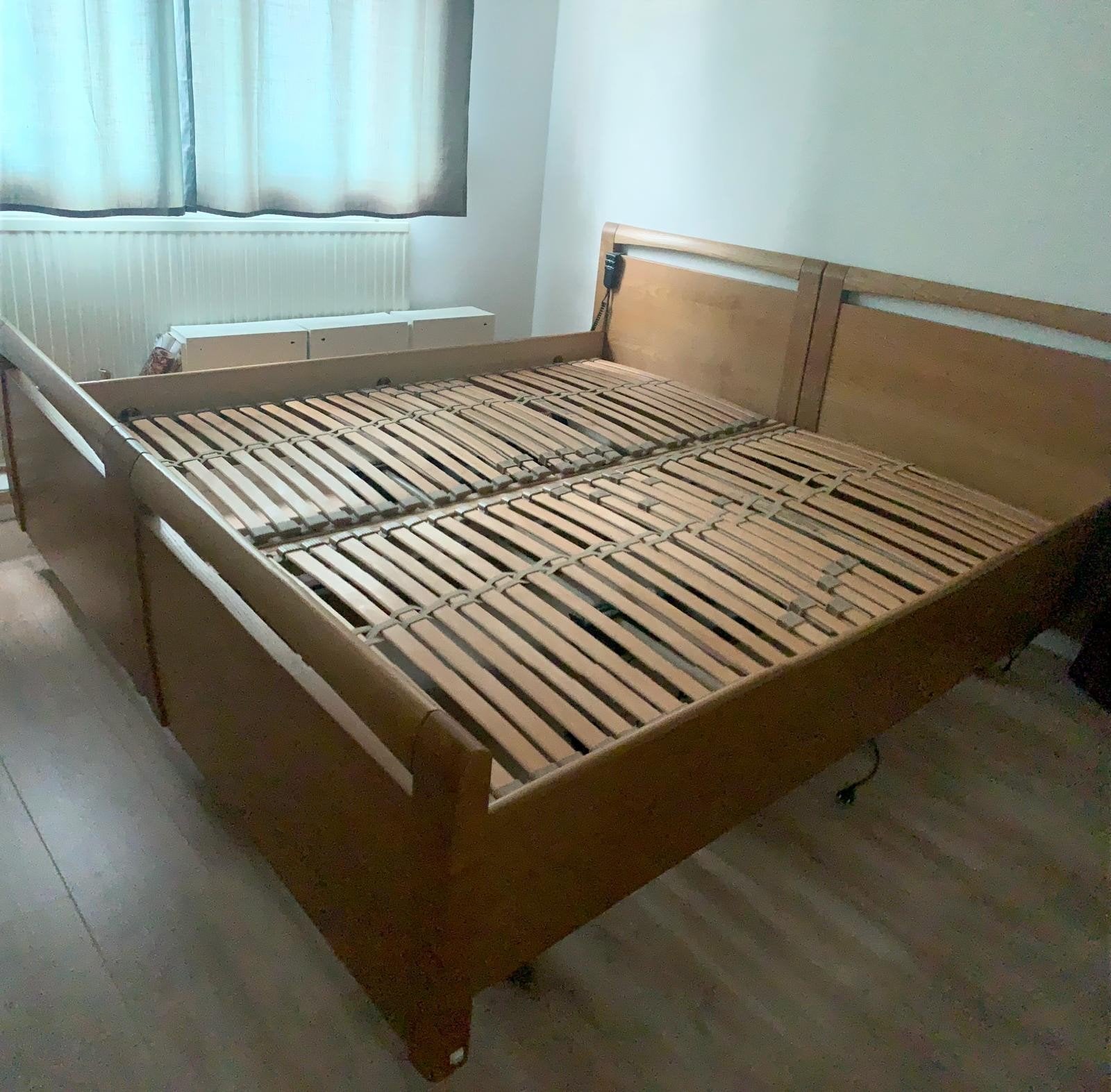 Lits-jumeaux bed 180x200cm met verstelbare lattenbodems, Tweepersoons, Ophalen of Verzenden, Zo goed als nieuw, 180 cm