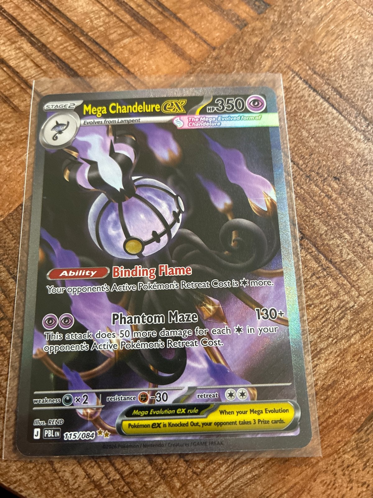 Mega Chandelure EX Pokémon Kaart - Zeldzaam en Glanzend, Ophalen of Verzenden, Zo goed als nieuw, Losse kaart, Foil