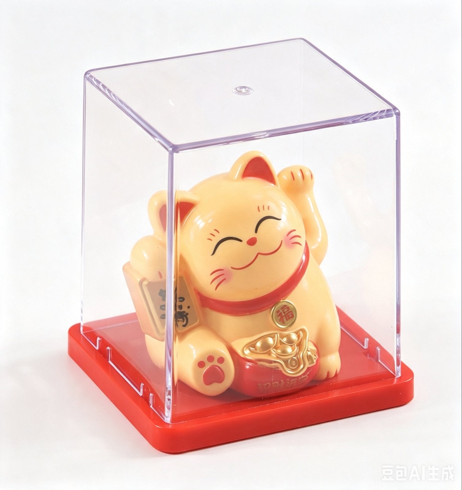 Klein 2-inch Solar Gelukskatje - Maneki Neko, Ophalen of Verzenden, Zo goed als nieuw, Hond of Kat, Beeldje of Figuurtje