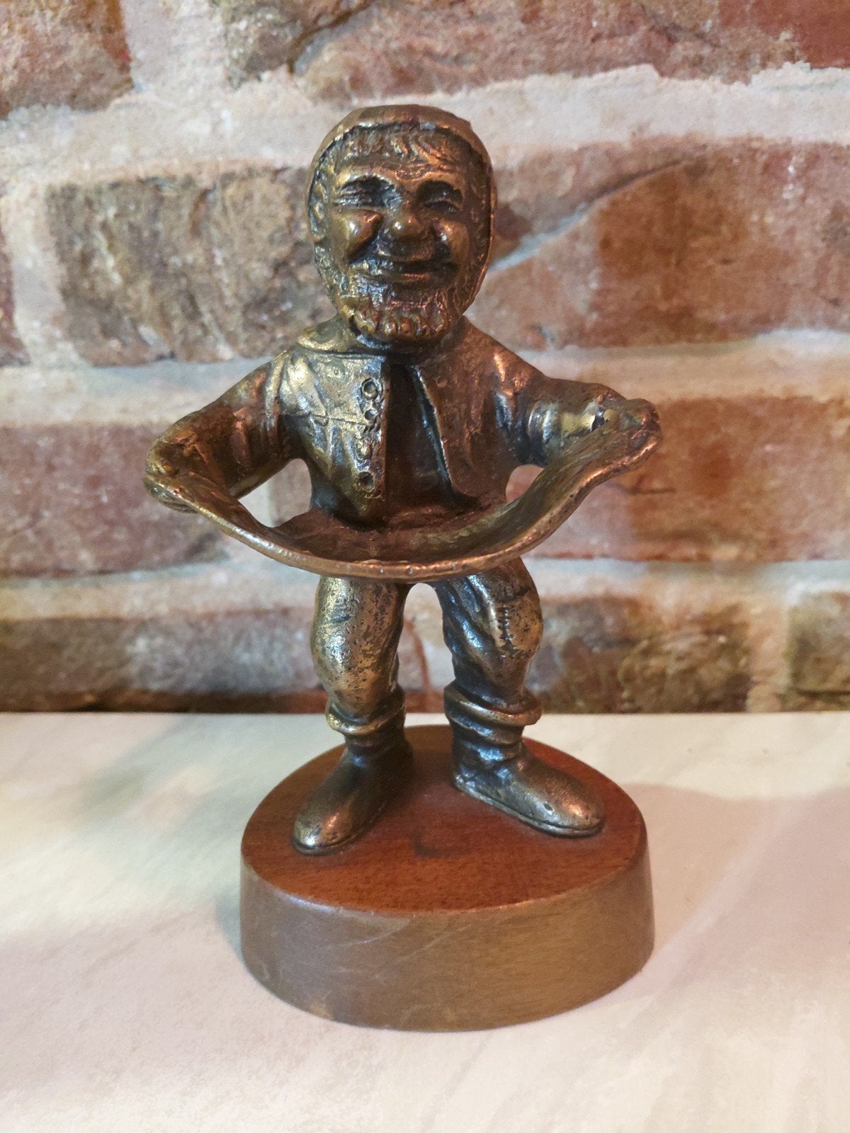 Vintage Bronzen Kabouter met Schaal - Decoratief Beeldje, Ophalen of Verzenden