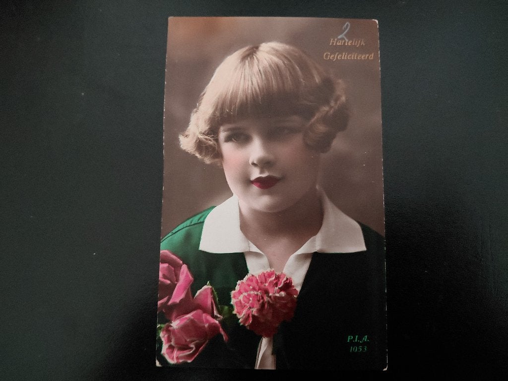 meisje, rode wangen en lippestift, mooi haar, gelopen, 1931., Verzenden, 1920 tot 1940, Gelopen, Overige thema's