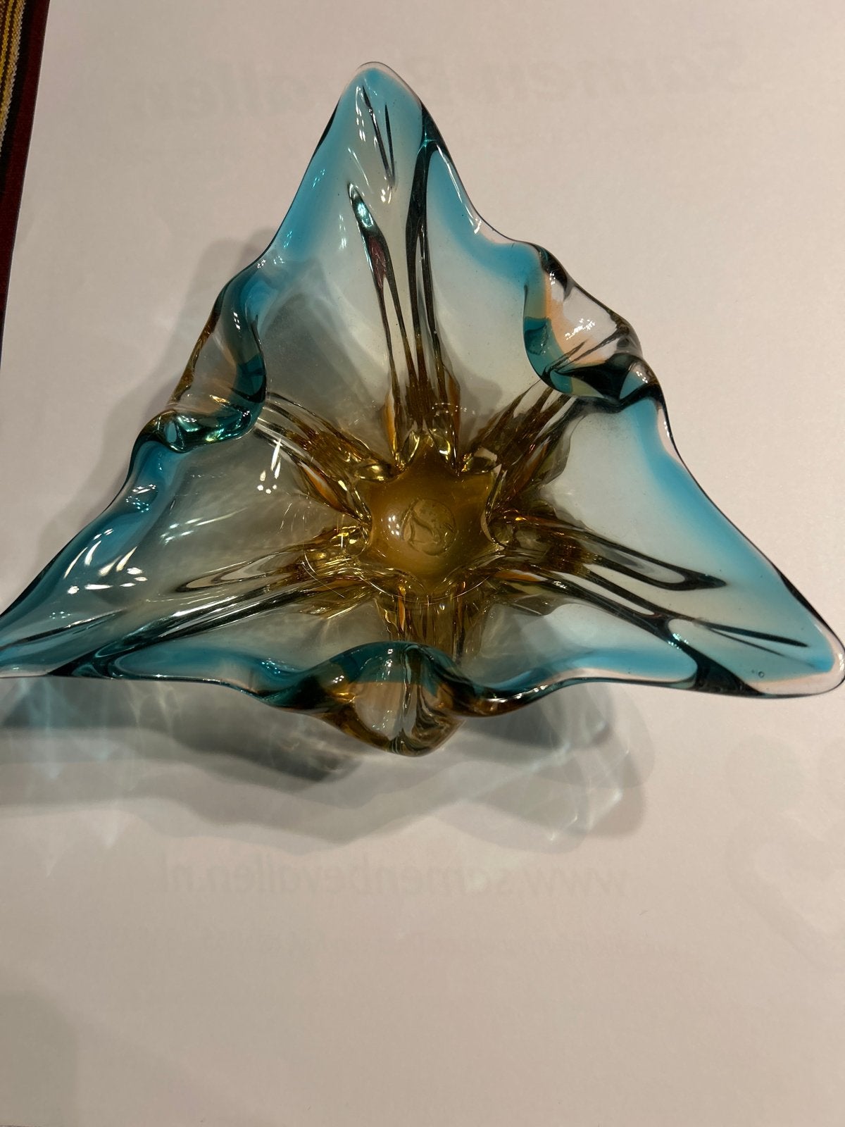 Vintage Murano glazen asbakken in oa blauw/amber, Ophalen of Verzenden
