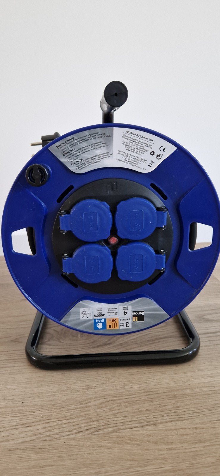 Sencys Kabelhaspel 25m met 4 stopcontacten IP44, Ophalen, Zo goed als nieuw, Overige merken, Kabelhaspel