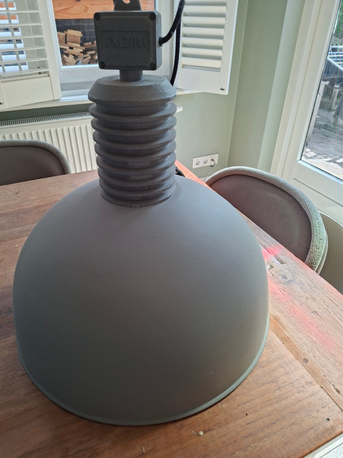 Frezoli Industriële Hanglamp - Grijs/groen Metaal, Ophalen, Gebruikt, E27 (groot), Metaal
