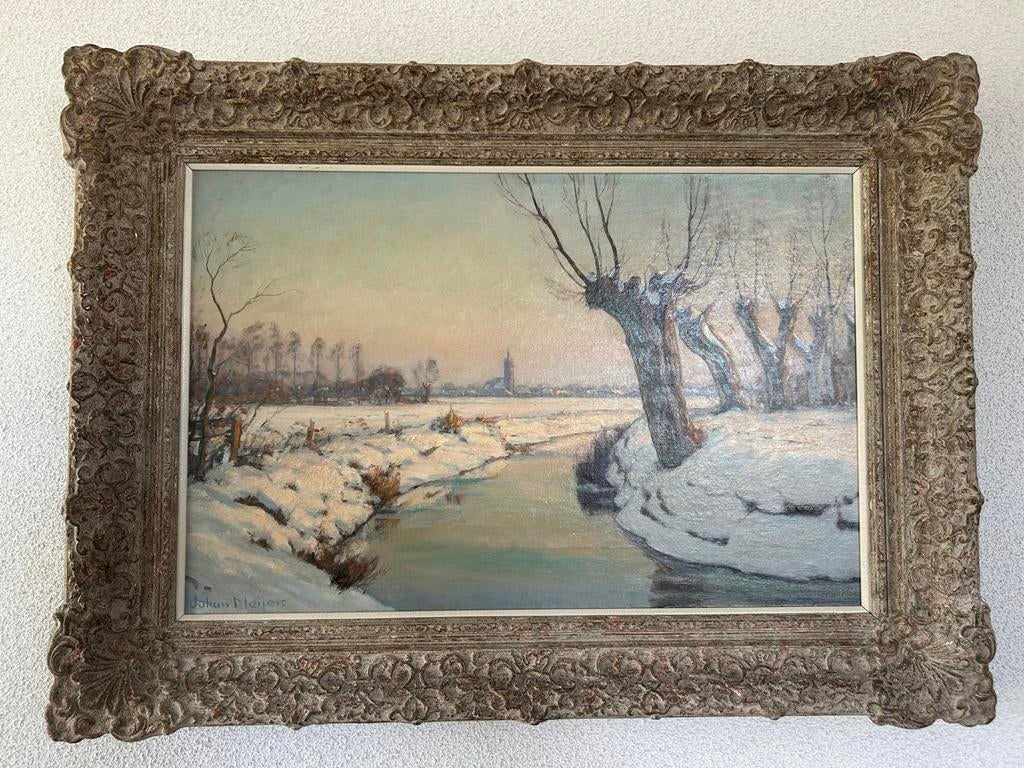 Schilderij Johan Meijer winterlandschap 75x53, Antiek en Kunst, Kunst | Schilderijen | Klassiek, Ophalen