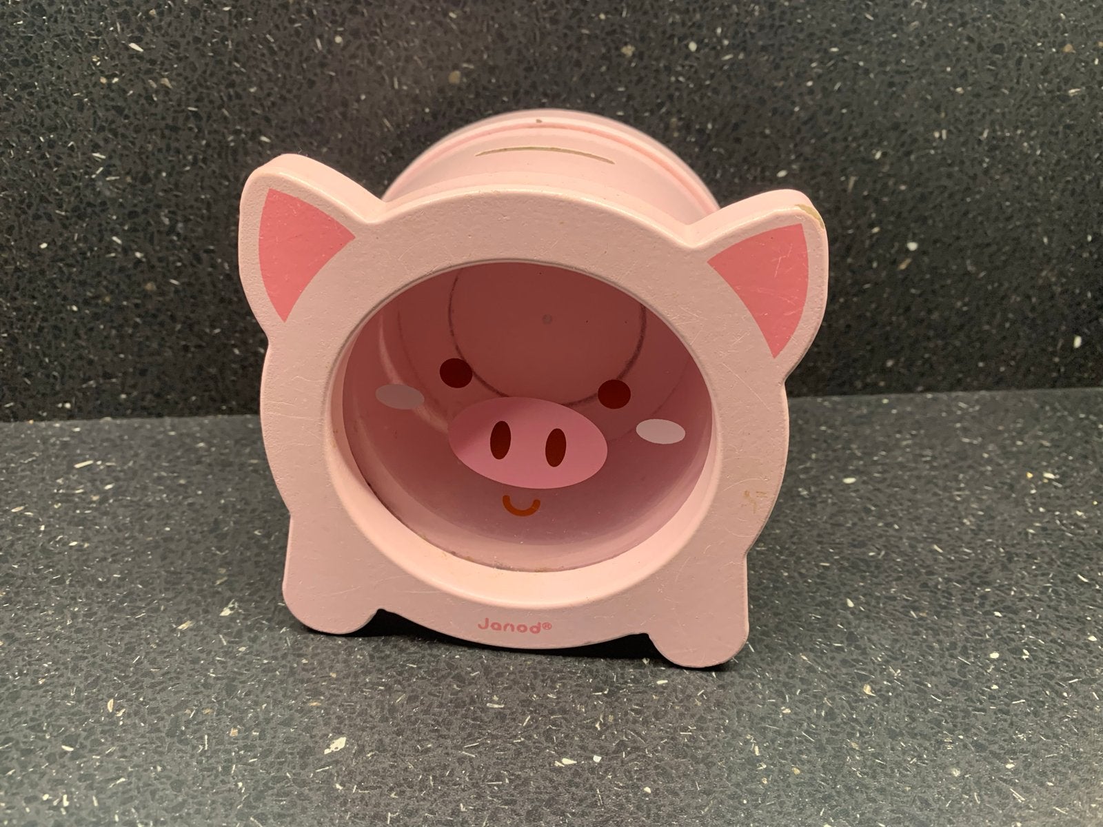 Roze houten spaarpot varken - Janod, Ophalen of Verzenden, Gebruikt, Hout, Dier