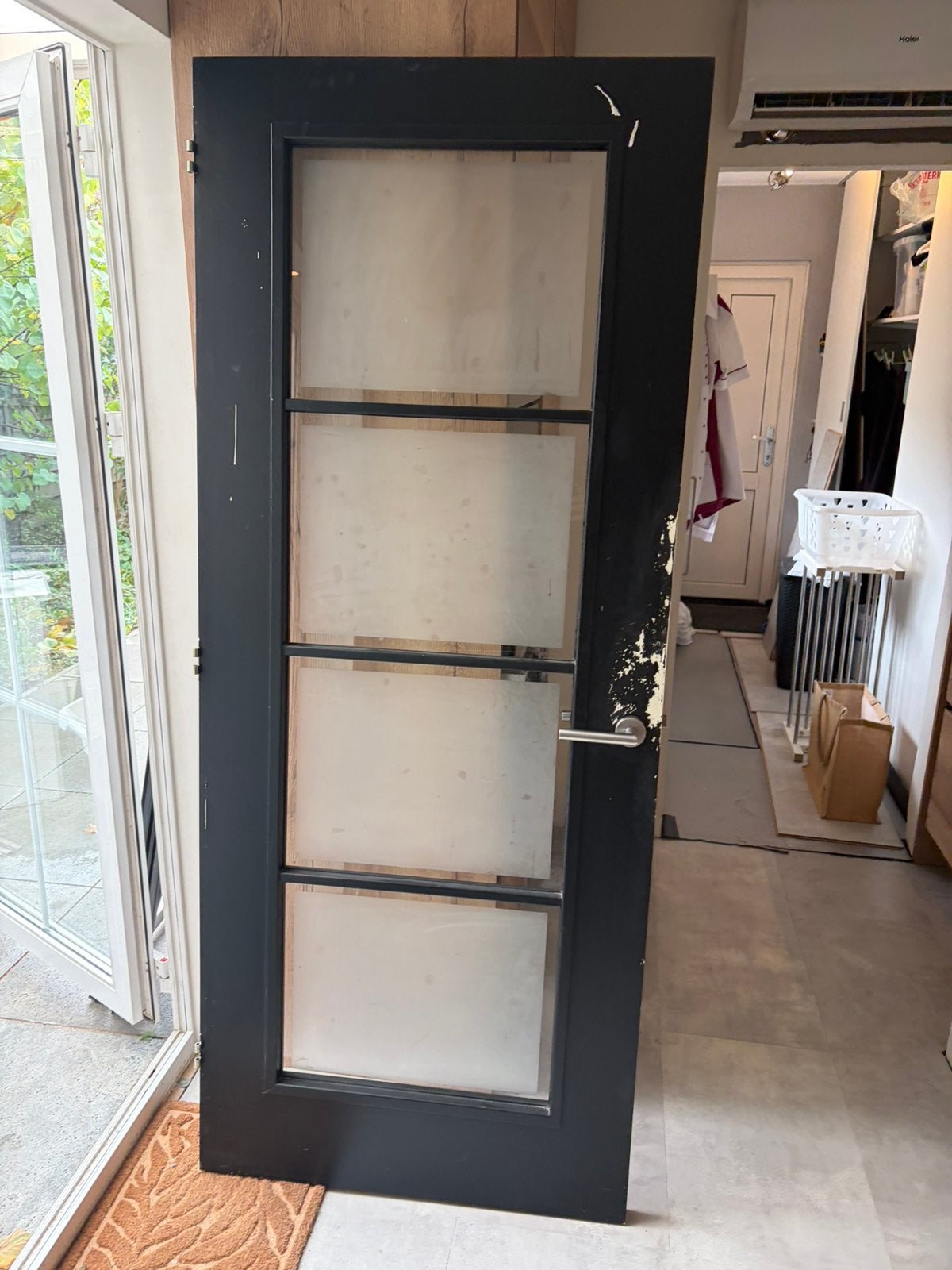 Stompe binnendeur mat glas, links draaiend, Ophalen, Gebruikt, 80 tot 100 cm, Binnendeur