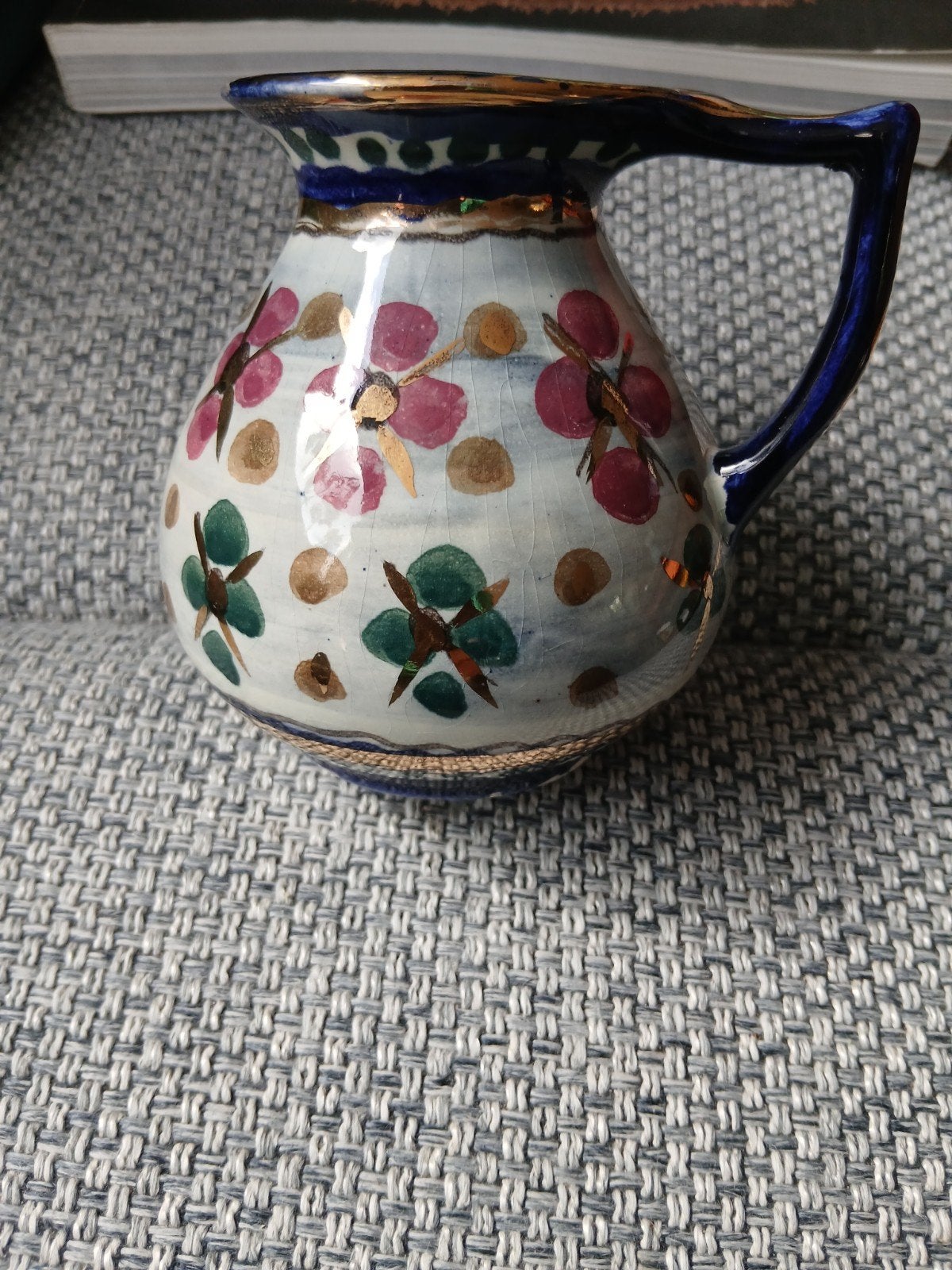 Vintage Majolica kan met bloemmotief, Antiek en Kunst, Ophalen of Verzenden