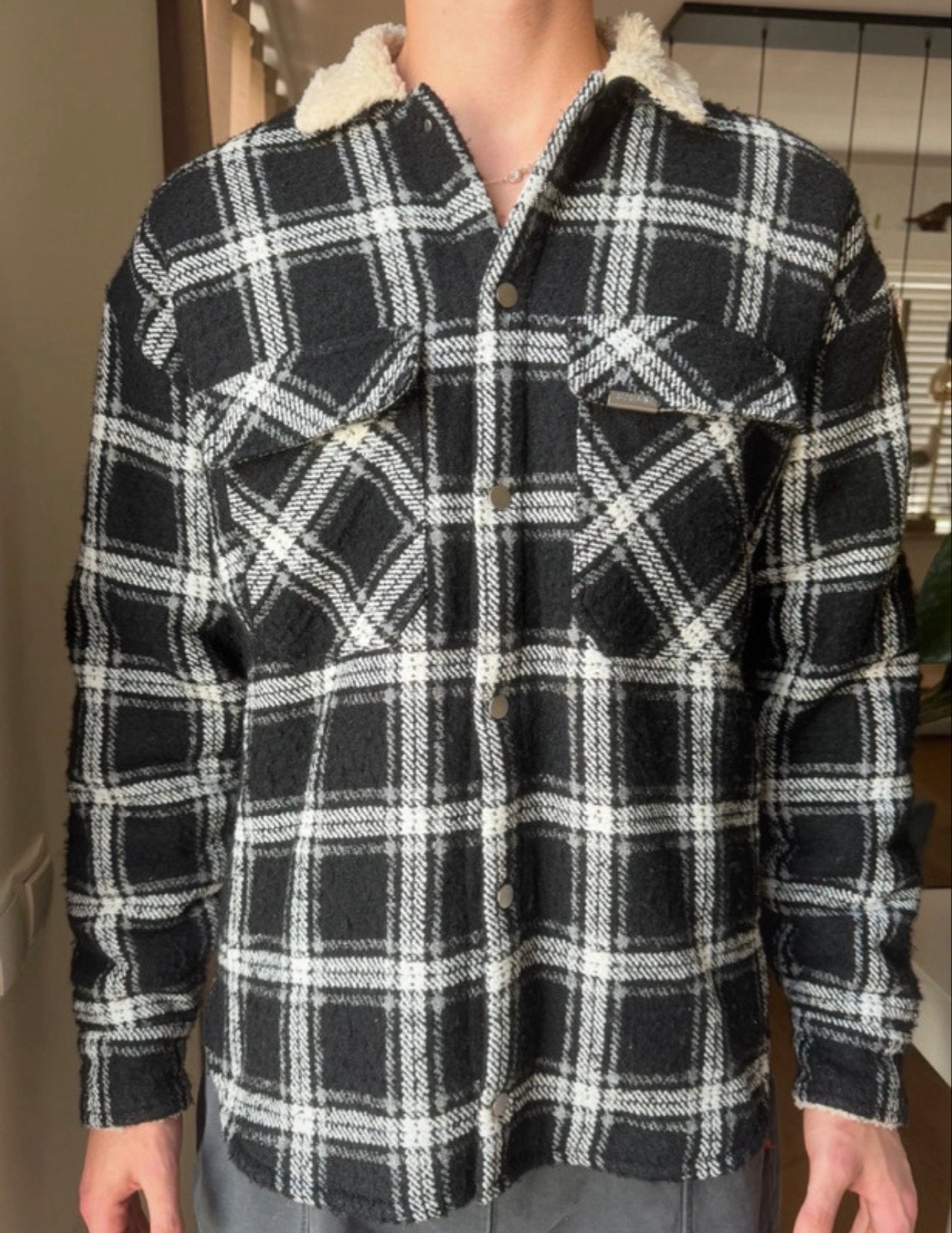 Represent geruit sherpa gevoerd overhemdjack XL, Verzenden, Zo goed als nieuw, Maat 56/58 (XL), Zwart