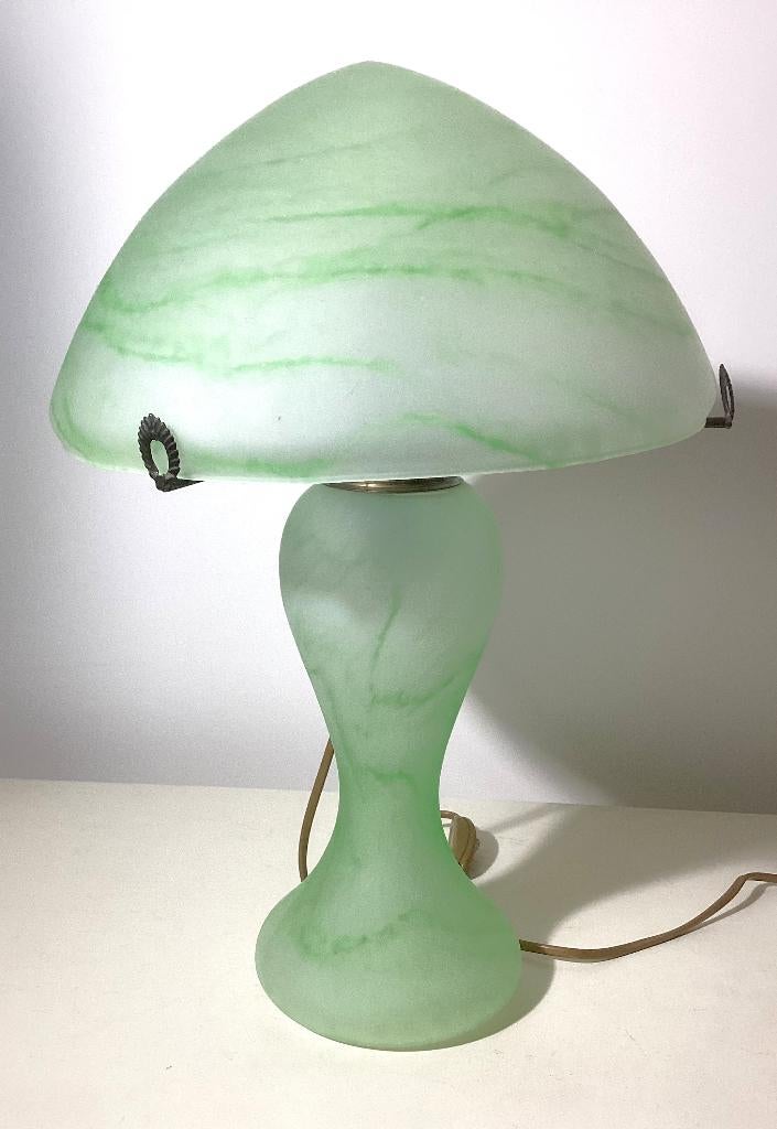 Groen glazen paddenstoel lamp, Ophalen, Gallé, Zo goed als nieuw, Glas