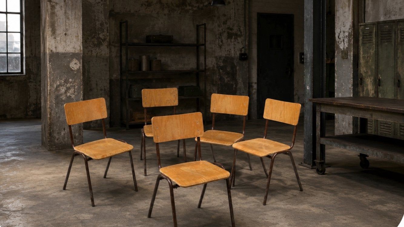Vintage Jaren '70 Schoolstoelen - Stapelstoelen, Huis en Inrichting, Ophalen, Gebruikt, Bruin, Vijf, Zes of meer stoelen