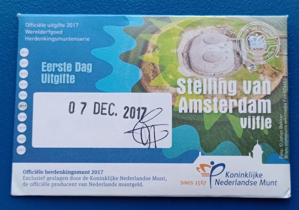 Stelling van Amsterdam Vijfje 2017 eerste dag uitgifte, Verzenden, Koningin Beatrix, Euro's, Setje