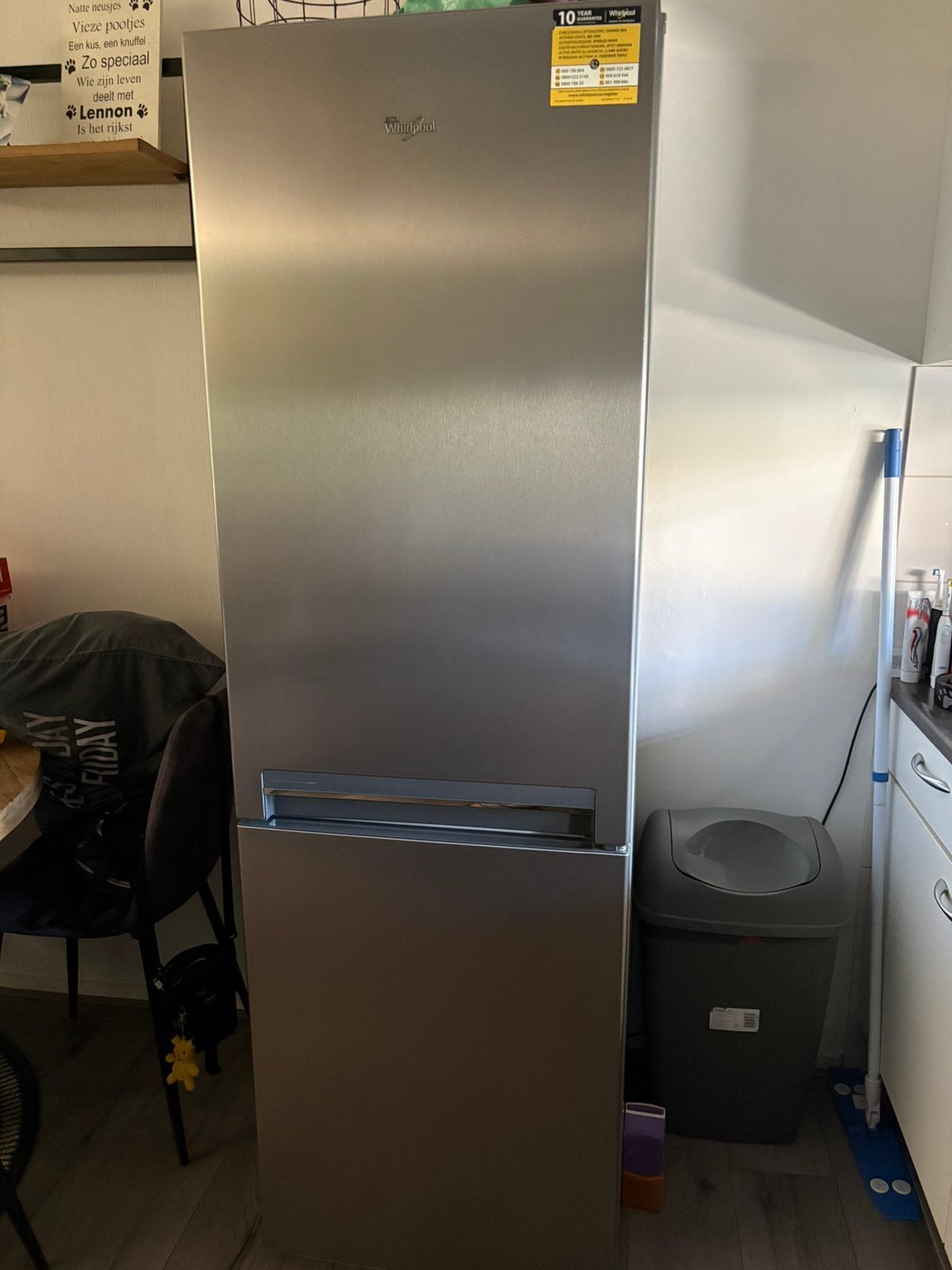 Koelkast Whirlpool No Frost 6th sense Grijs/Rvs, Ophalen, 200 liter of meer, 160 cm of meer, Zo goed als nieuw