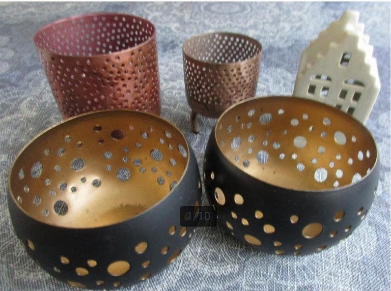 2 x 2 waxinelicht houders + 1 stenen huisje met licht, Ophalen of Verzenden, Zwart, Overige materialen