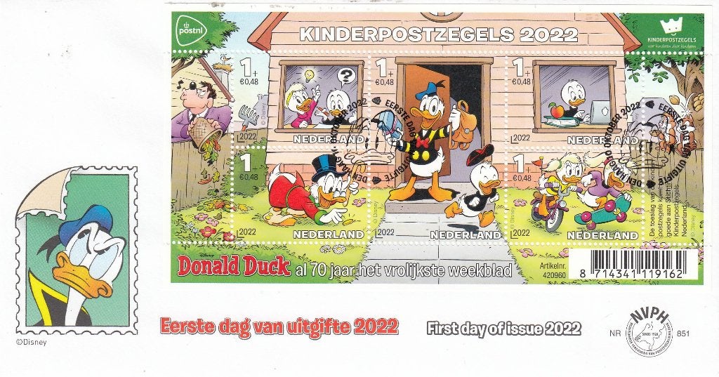 Nederland 11.27.7- 2022- FDC Kinderpostzegels- Donald Duck, Verzenden, Na 1940, Gestempeld