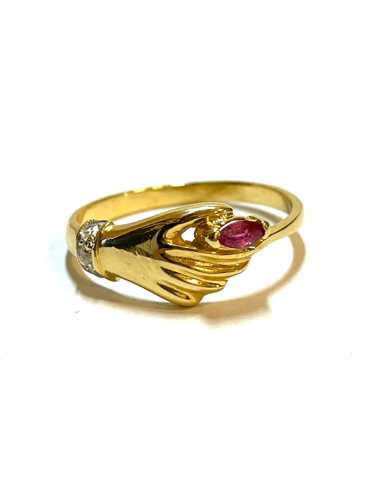 18k gouden ring met robijn en zirkonia, -, -, Ophalen of Verzenden, Zo goed als nieuw