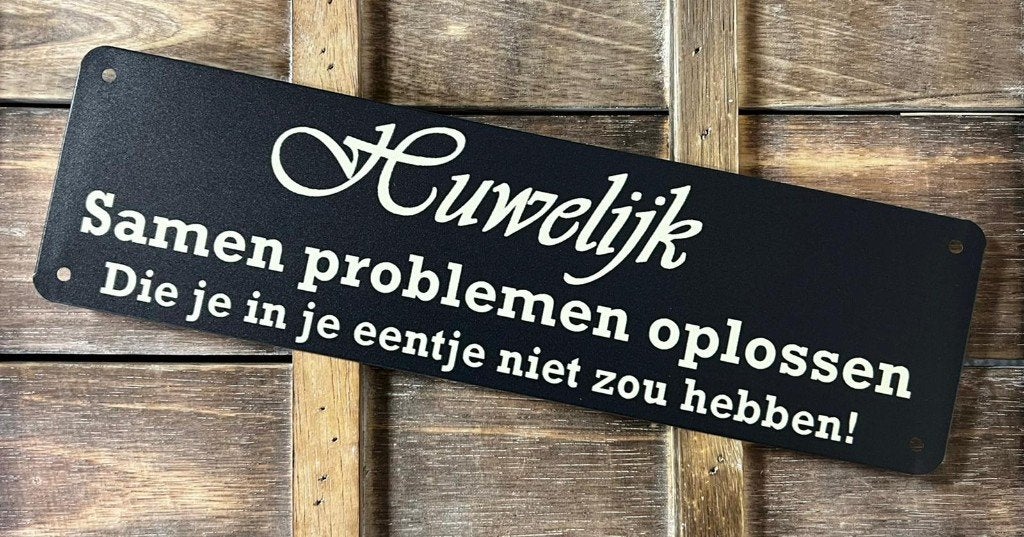 Huwelijk samen problemen oplossen reclamebord van metaal, Info@deconoord.nl, Deco Noord, Nieuw, Ophalen of Verzenden