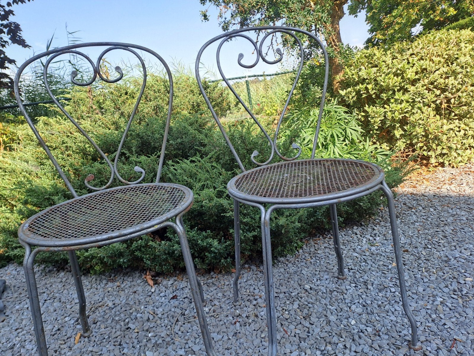 Set van 2 brocante metalen bistro stoeltjes, Ophalen