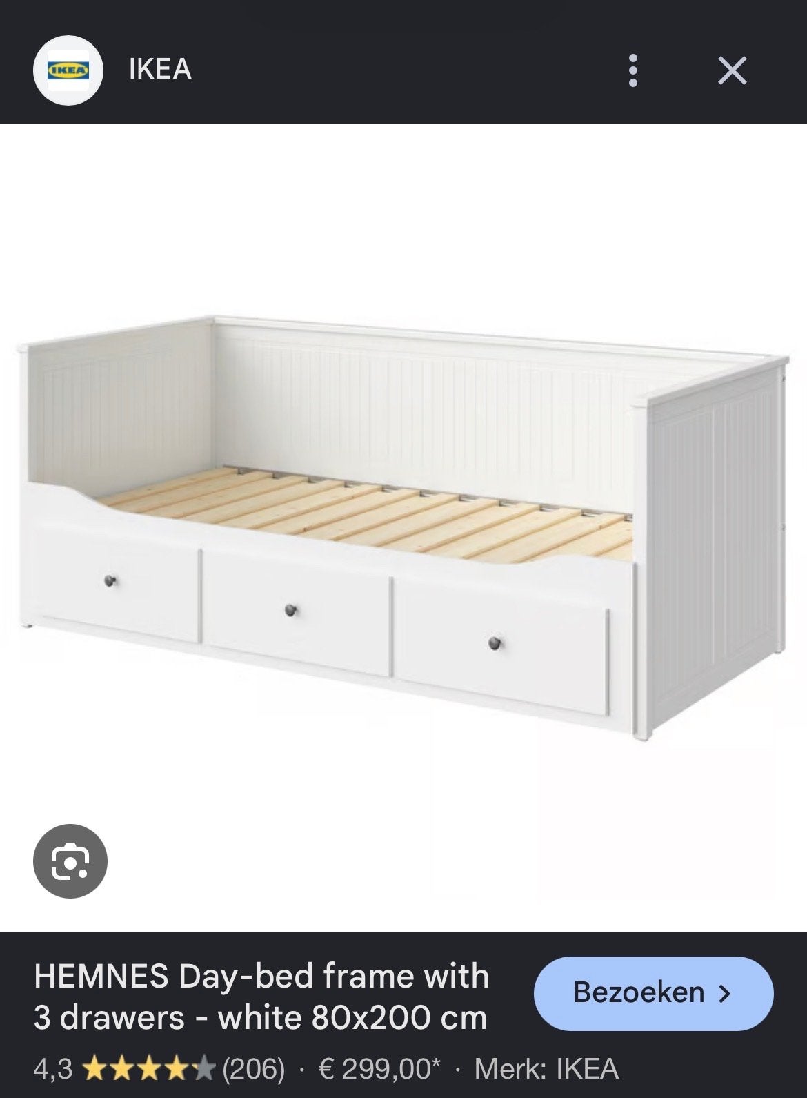 IKEA HEMNES met 3 lades - wit 80x200 cm/ 160x200, Ophalen, Gebruikt, Eenpersoons, Wit
