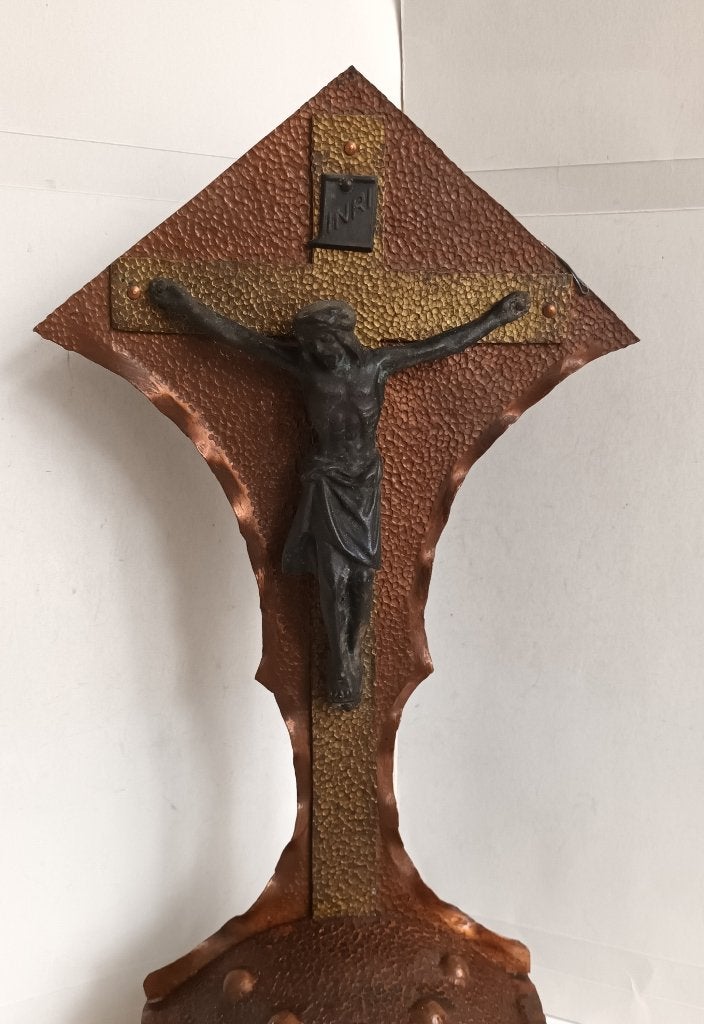 Zeldzaam Trench Art altaar Kruis Crusifix corpus art deco, Antiek en Kunst, Ophalen of Verzenden