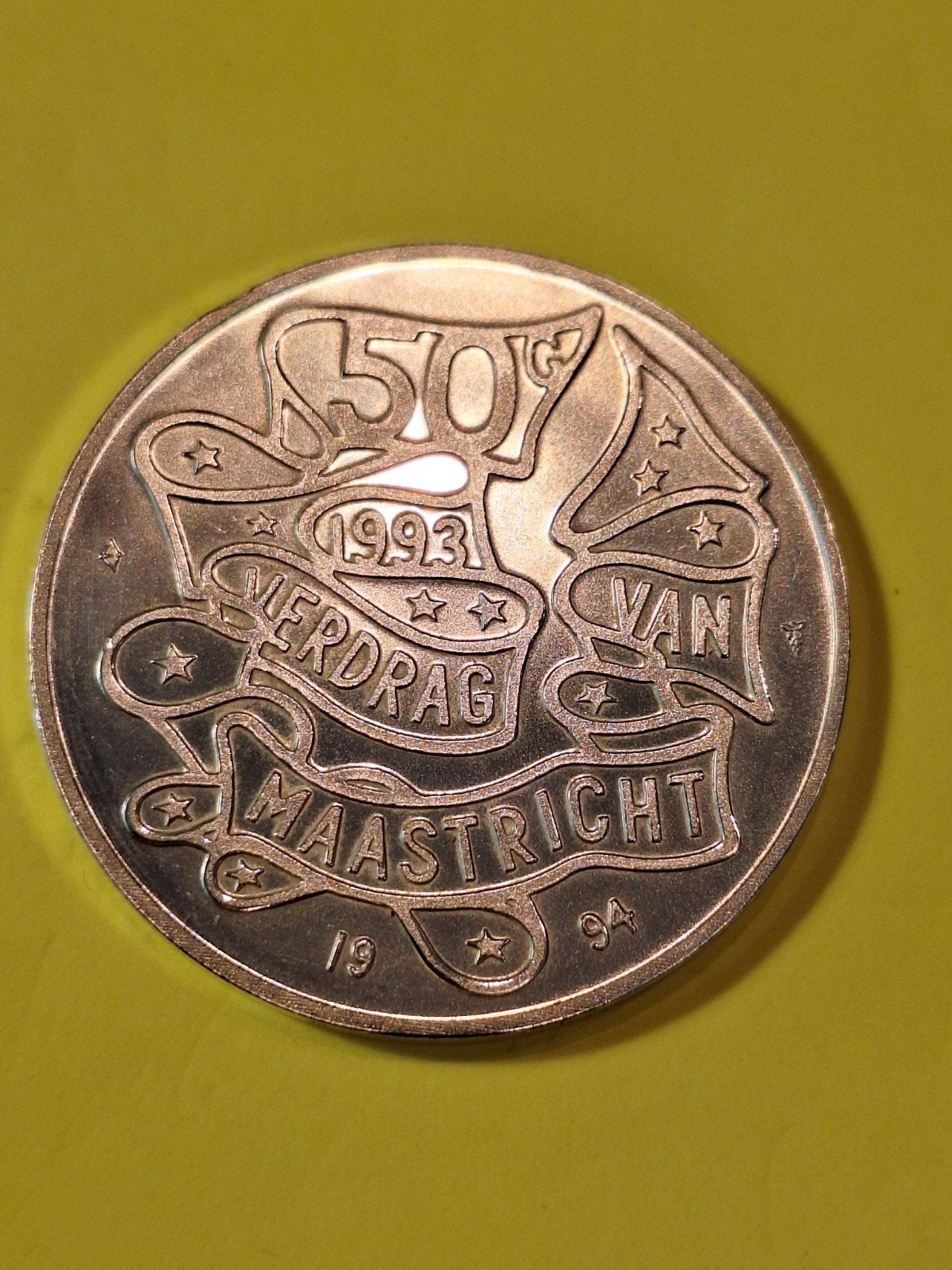 50 Gulden Verdrag van Maastricht 1993 Beatrix munt, Postzegels en Munten, Ophalen of Verzenden, Koningin Beatrix, 50 gulden, Losse munt