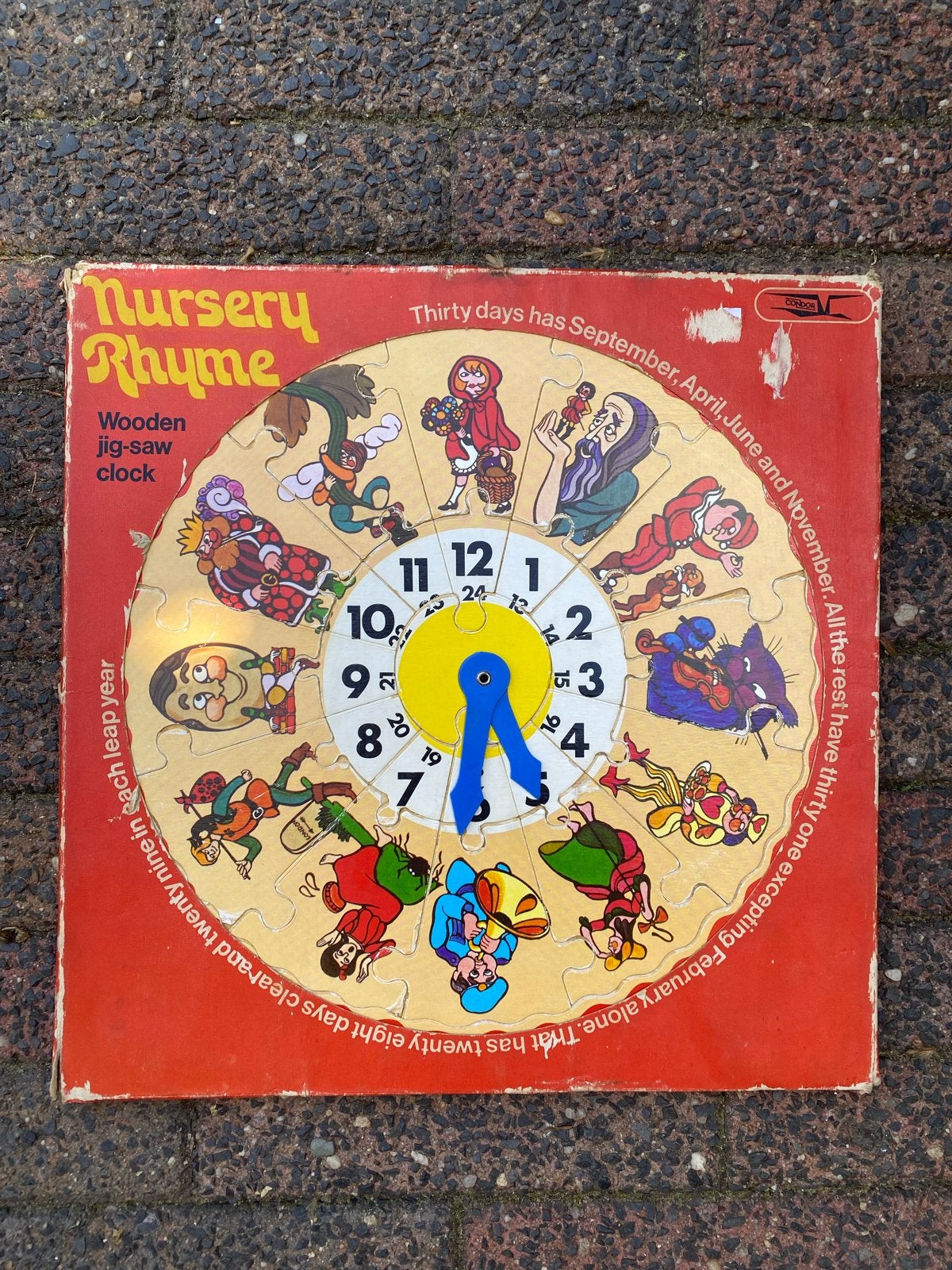 Vintage Houten Puzzelklok Nursery Rhyme Condor Toys, Ophalen of Verzenden