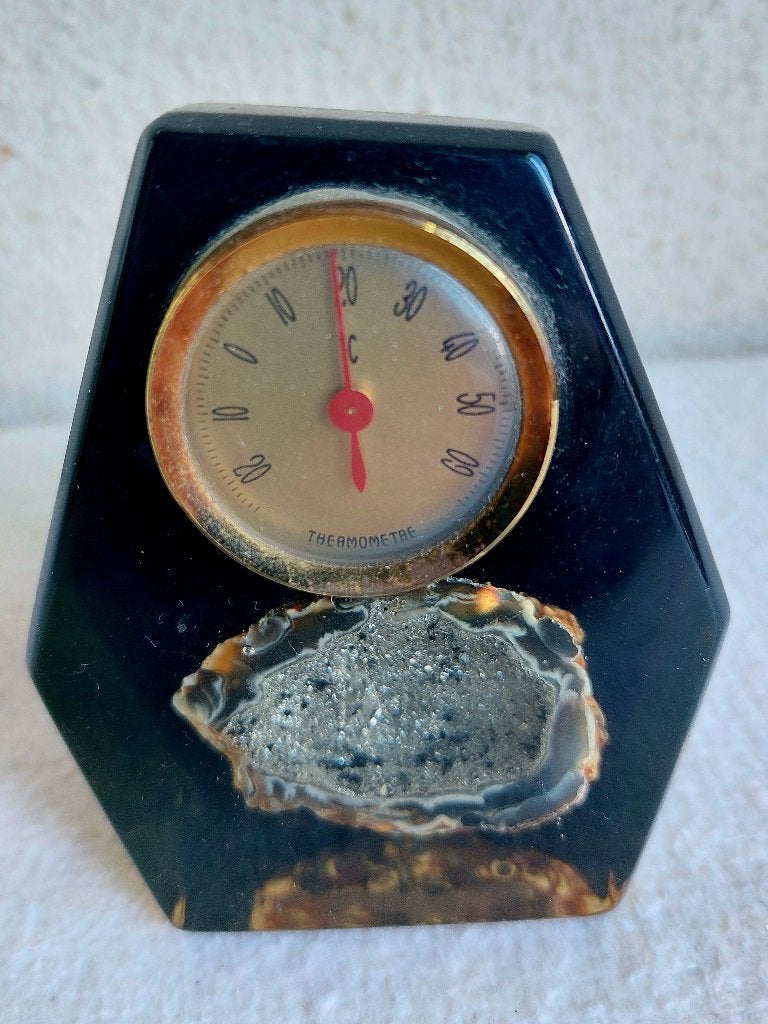 VintageTHERMOMÈTRE  tafel- thermometer agaat geode, Ophalen, Mineraal