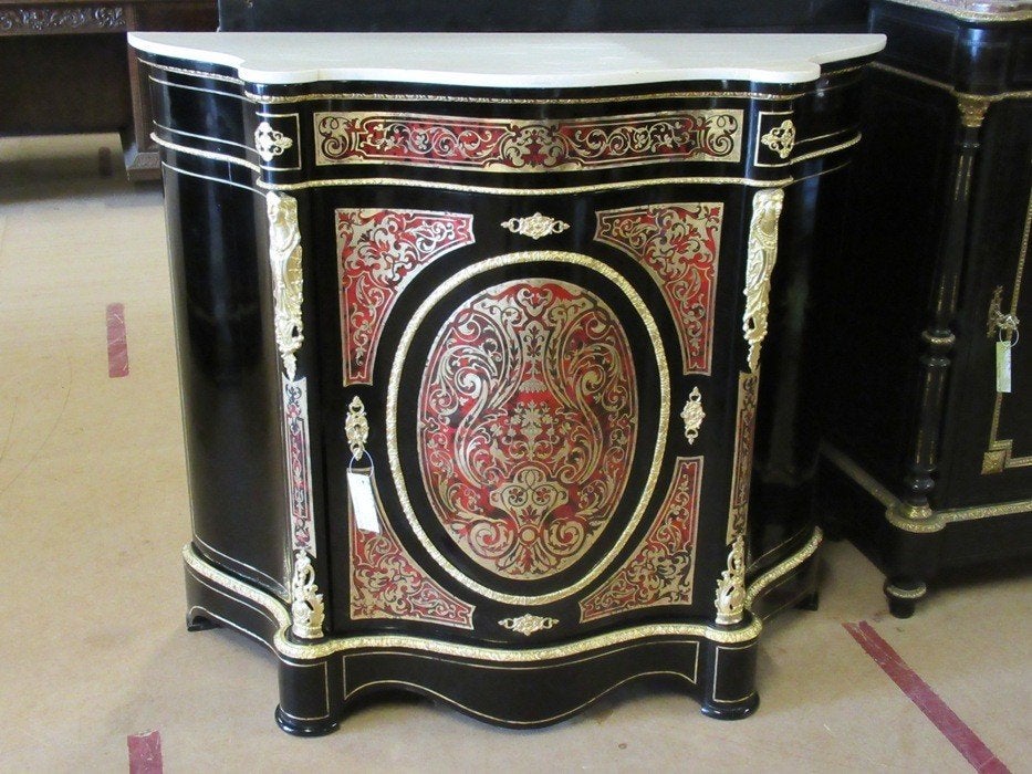 Oer 08984 antiek gebogen rode boulle 1 deurs kastje, Antiek en Kunst, Ophalen
