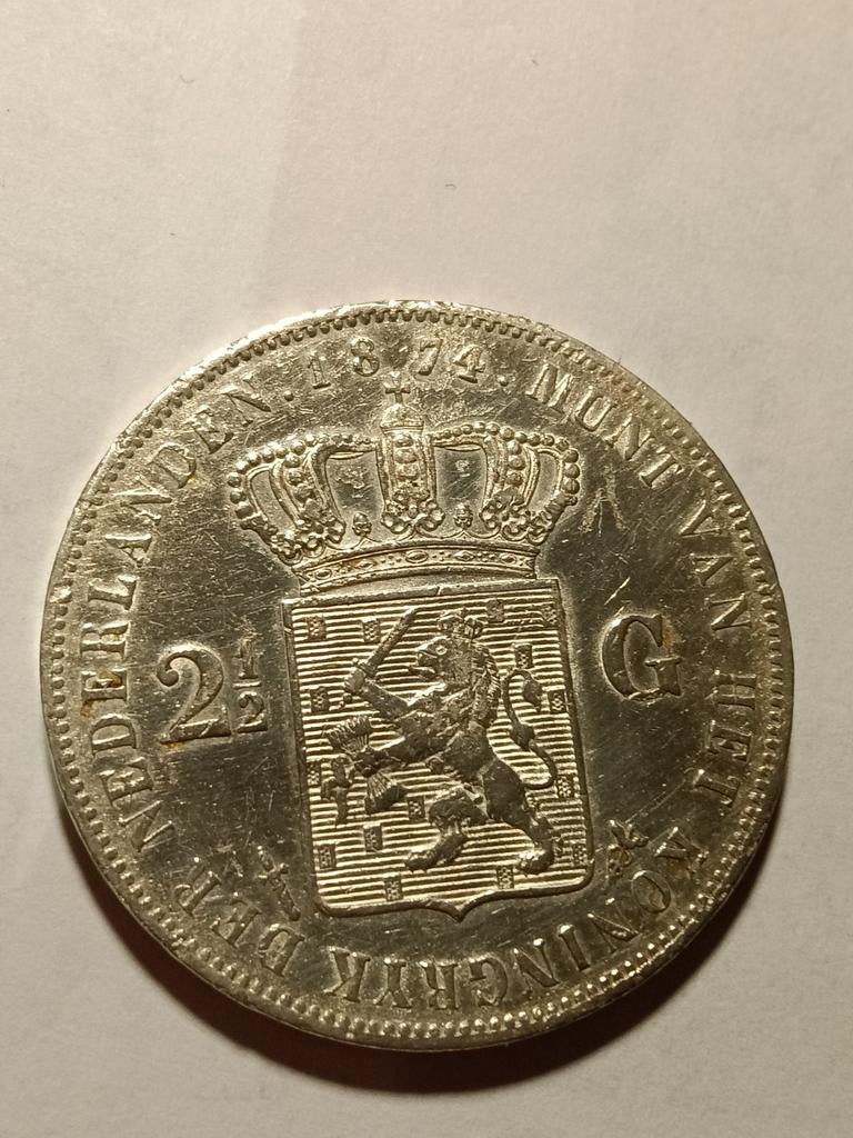 Rijksdaalder Willem drie 1874 Zwaard, Postzegels en Munten, Munten | Nederland, Ophalen of Verzenden, Koning Willem III, 2½ gulden