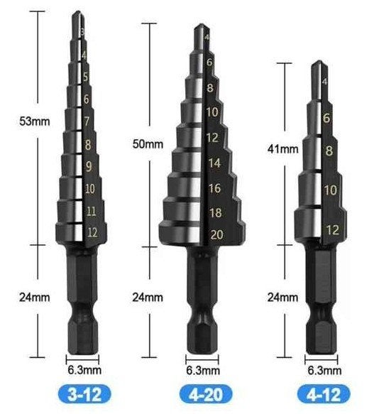 Set 3 HSS Spiraalboor Stappenboren 4-12/4-20/3-12mm - nieuw, Ophalen of Verzenden, Nieuw, Overige typen, Overige merken