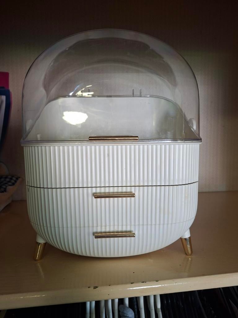 Mooie make-up organizer met lades en transparante kap, Ophalen, Gebruikt, Wit, Hardcase
