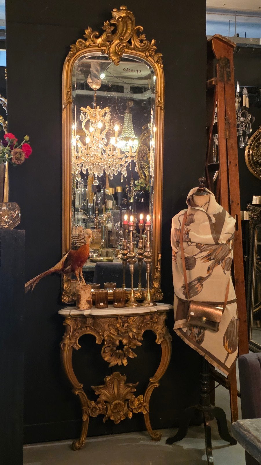Antieke spiegel met wandtafel/console..., Ophalen, Rechthoekig