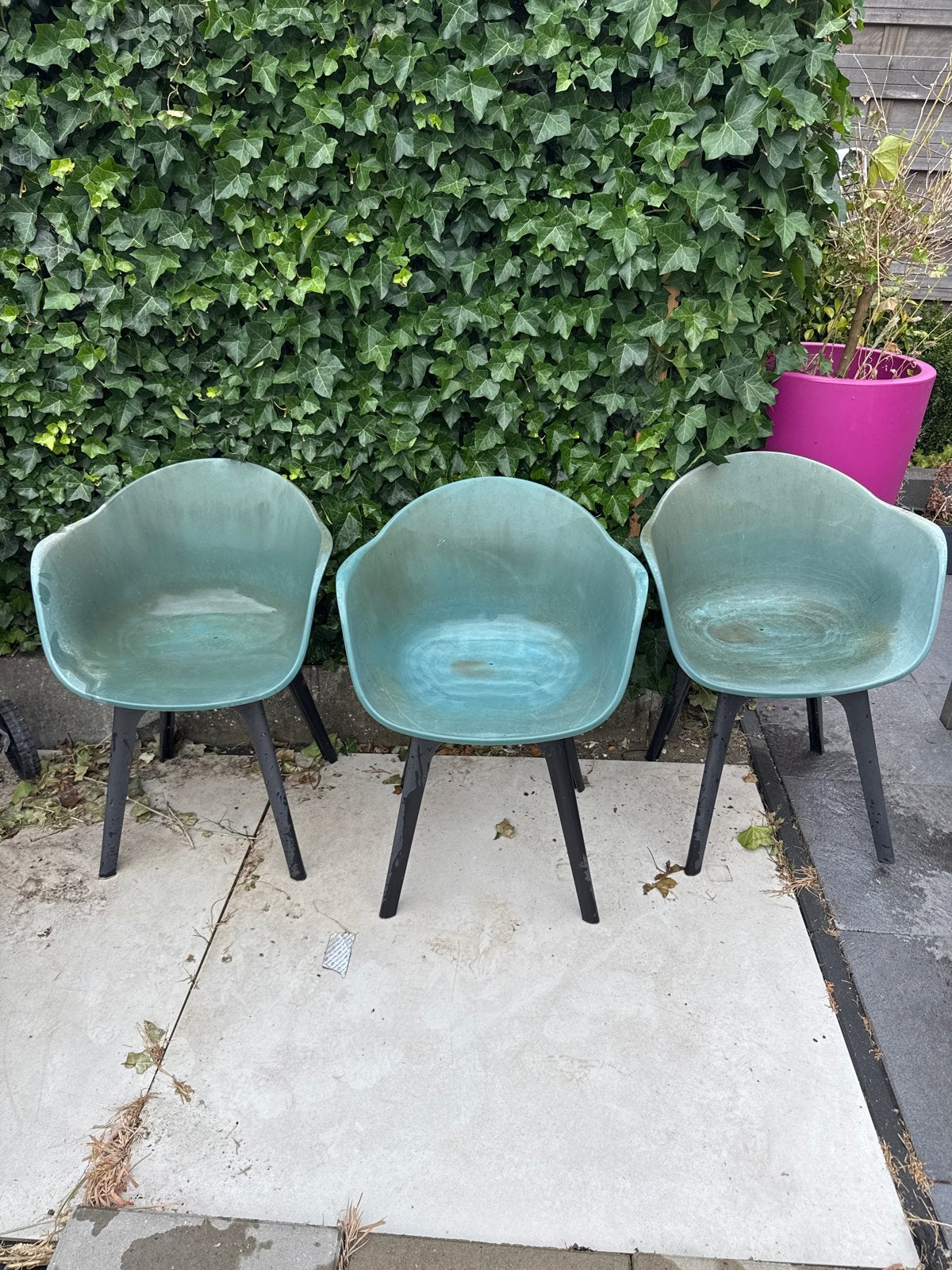 Gratis - Set van 3 vintage groene stoelen, Ophalen, Kunststof, Gebruikt, Overige kleuren