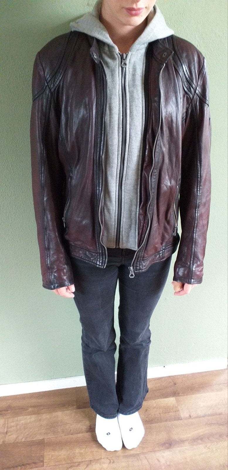 Stijlvol bruin leren jack met capuchon, Gipsy, Bruin, Maat 42/44 (L), Ophalen of Verzenden