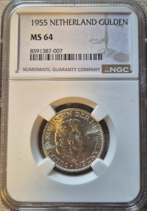 1955 Nederland Gulden MS 64 - Koningin Juliana, Ophalen of Verzenden, Koningin Juliana, 1 gulden, Losse munt