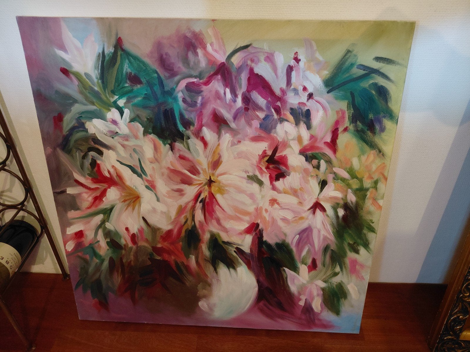 Schilderij met bloemen, kleurrijk en expressief, Antiek en Kunst, Kunst | Schilderijen | Klassiek, Doek, Expressionistisch, Olieverf