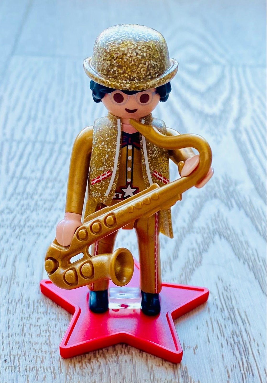 Playmobil figuur goudkleurige muzikant met saxofoon, Ophalen, Zo goed als nieuw