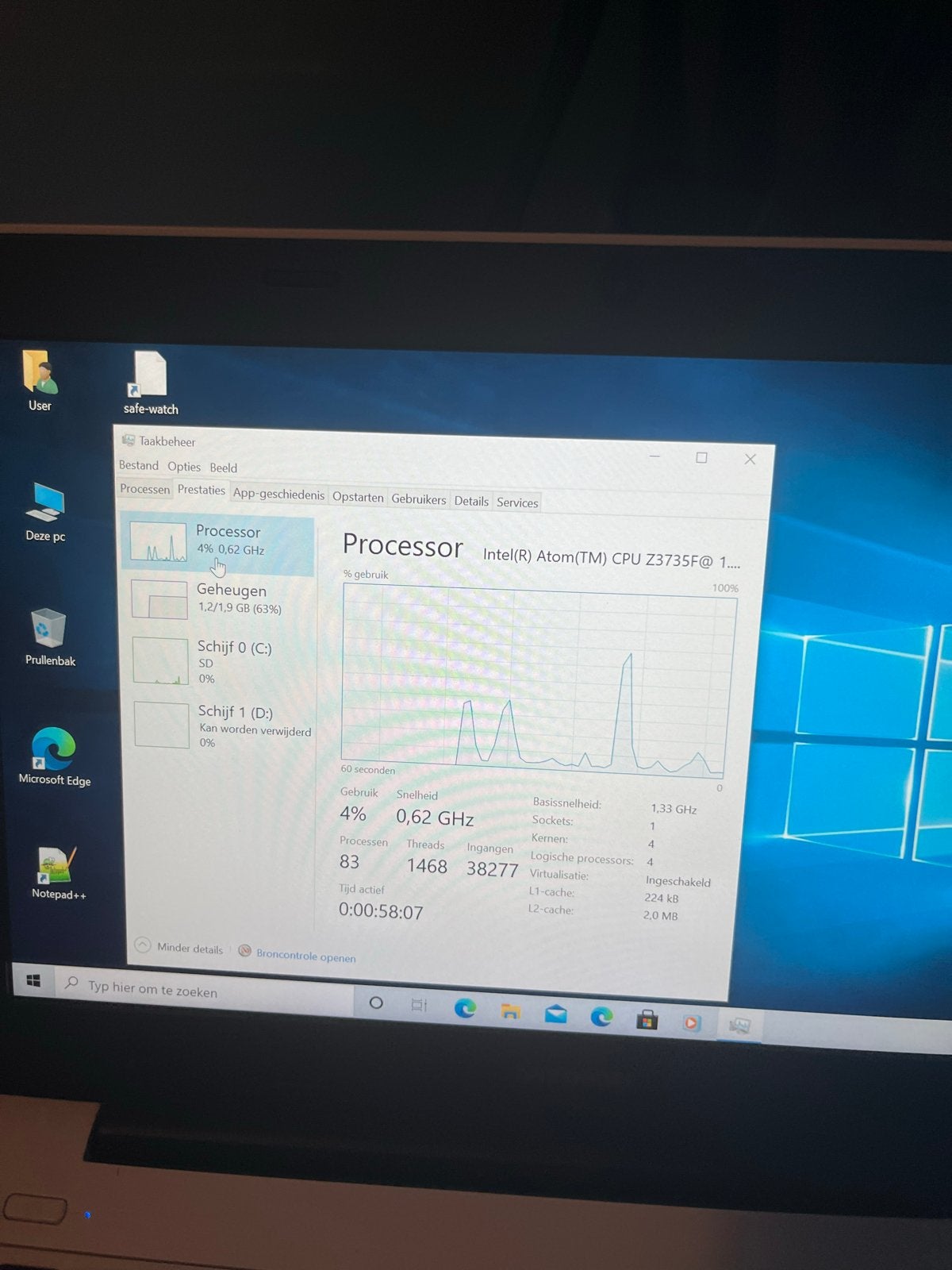 Laptop met Intel Atom CPU Z3735F, 2GB RAM, 32GB opslag, Gebruikt, Minder dan 4 GB, Qwerty, Minder dan 2 Ghz
