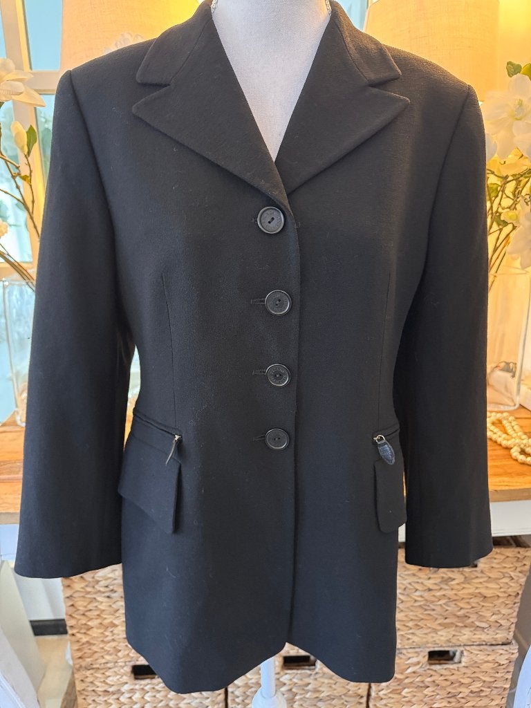 Zwarte, klassieke, wollen blazer Escada, wol, 38/M, ZGAN, Maat 38/40 (M), Verzenden, Zwart, Zo goed als nieuw