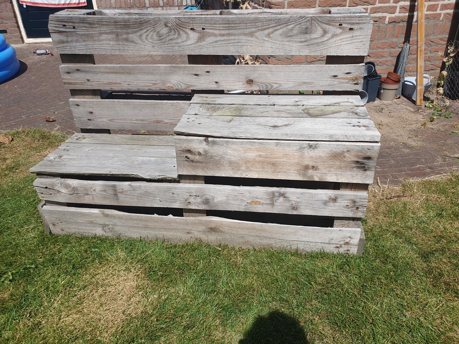 Zelfbouw palletbankje voor kind en volwassene, Ophalen, Gebruikt, Hout