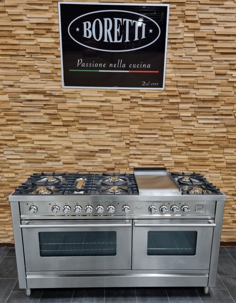 🔥Luxe Boretti Fornuis 150cm rvs 8 pits Frytop 2 ovens, Witgoed en Apparatuur, Fornuizen, Niet ingevuld, 60 cm of meer, Niet ingevuld