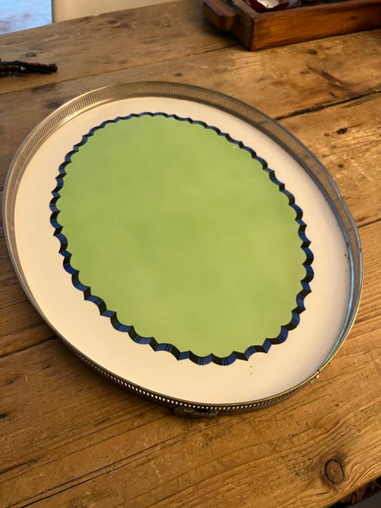 Vintage Verzilverd Dienblad met Groen Emaille, Ophalen